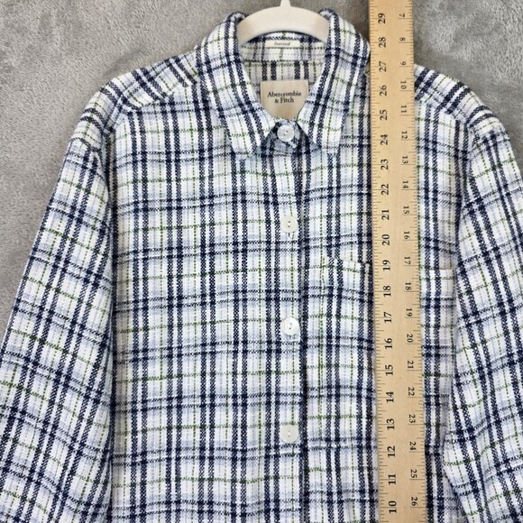 Abercrombie & Fitch Shirt Womens S Blue Green Plaid Button Down Oversized Casual - Picture 5 of 11